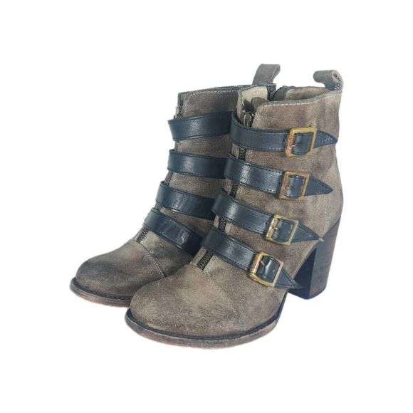 Freebird By Steven Women's Banjo US9M Taupe Distressed Suede Ankle Strappy Boots - Picture 1 of 15